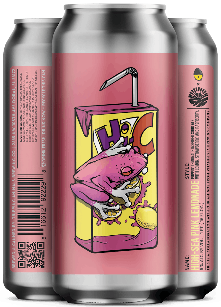 CANS_HighSeaPinkLemonade_Distro Three beers side by side from tripping animals brewing