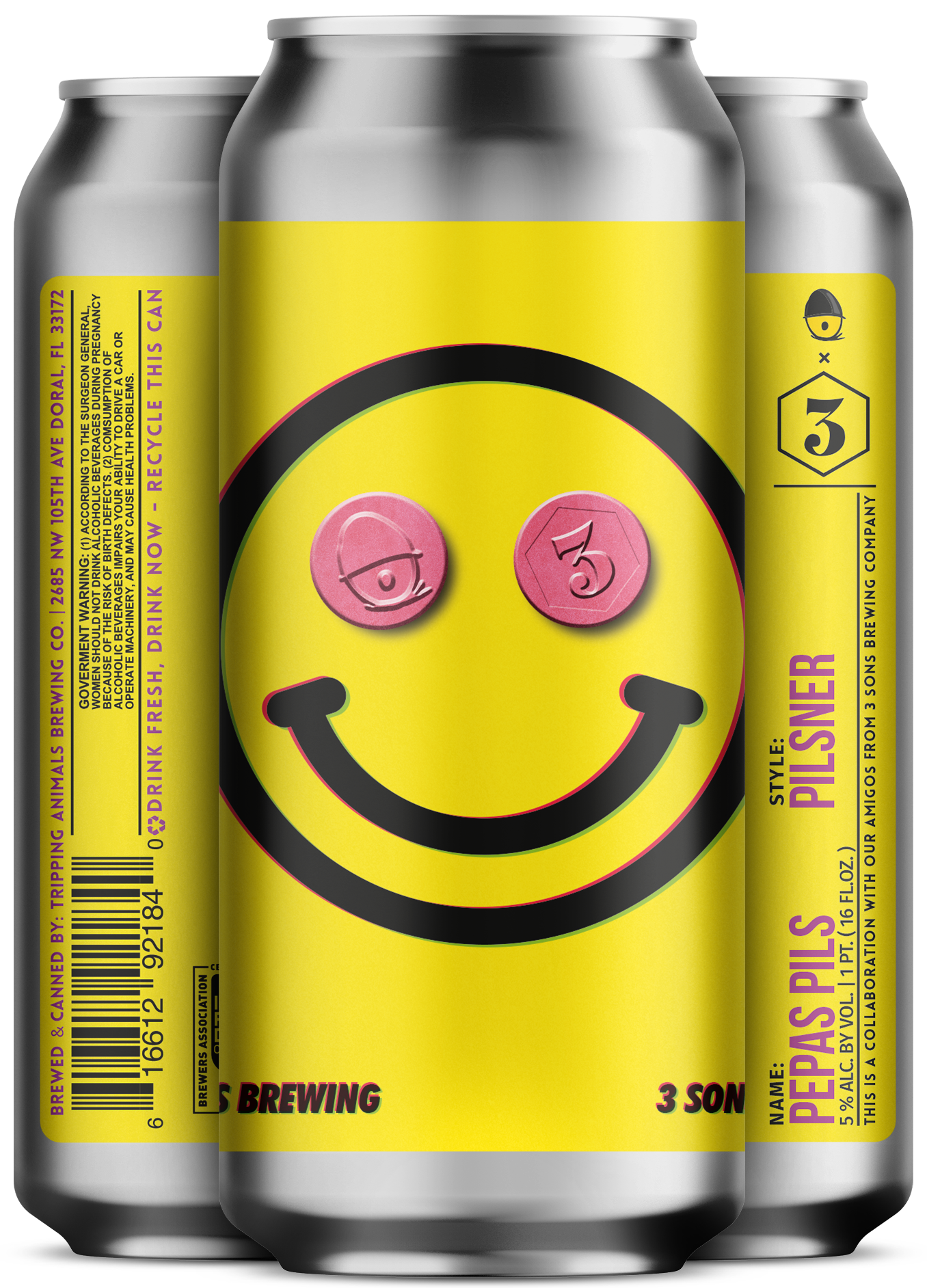 Three beers side by side from tripping animals brewing