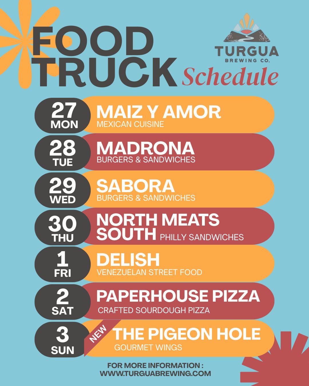 TURGUA FOOD TRUCK SCHEDULE APR 27 – MAY 3, 2026