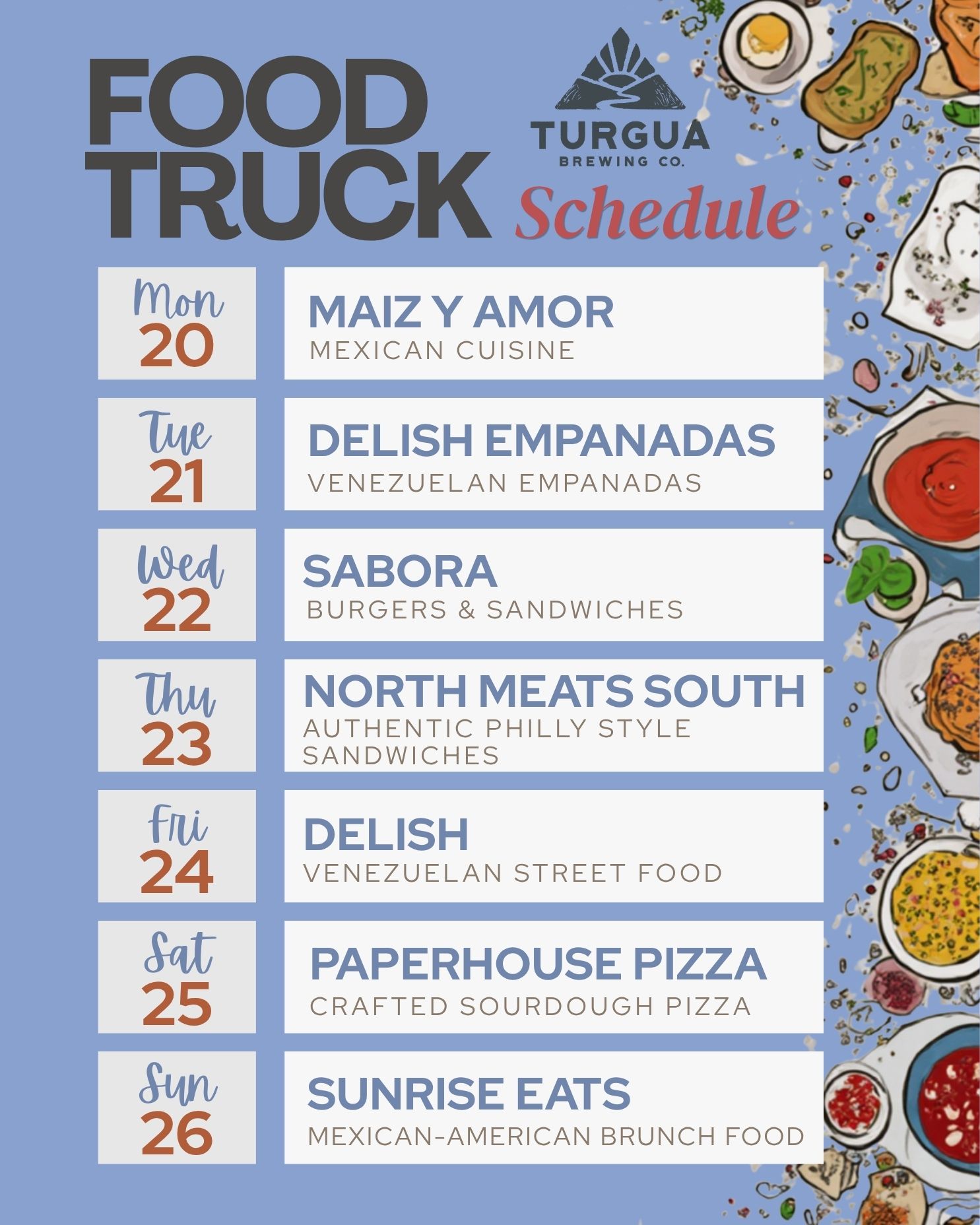 TURGUA FOOD TRUCK SCHEDULE JUL 20 – JUL 26, 2026