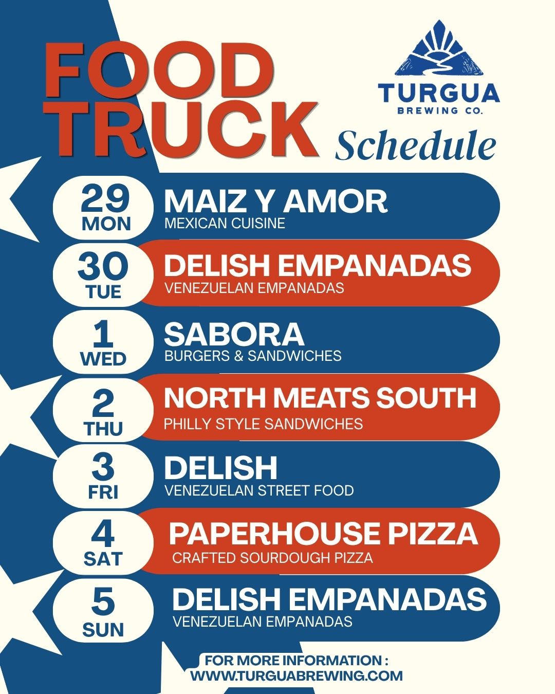 TURGUA FOOD TRUCK SCHEDULE JUN 29 – JUL 5, 2026