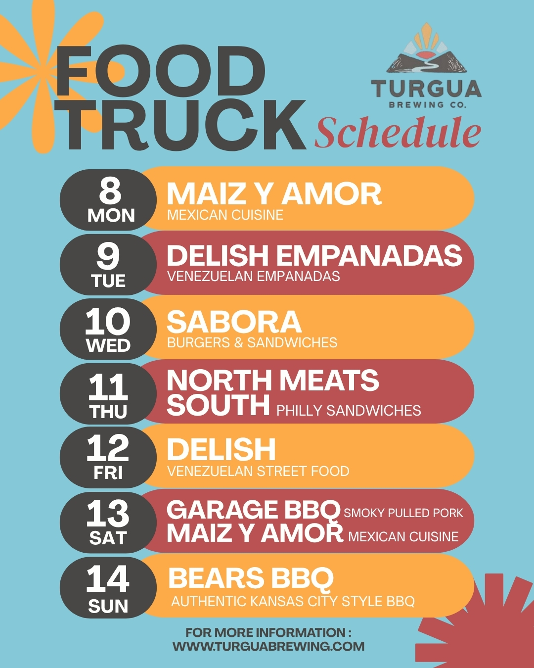 TURGUA FOOD TRUCK SCHEDULE JUN 8 – JUN 14, 2026