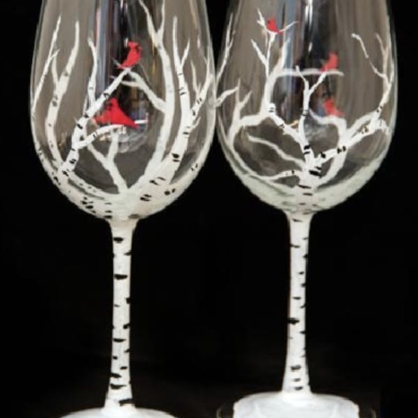 Paint Nite: Winter Birches Wine Glasses