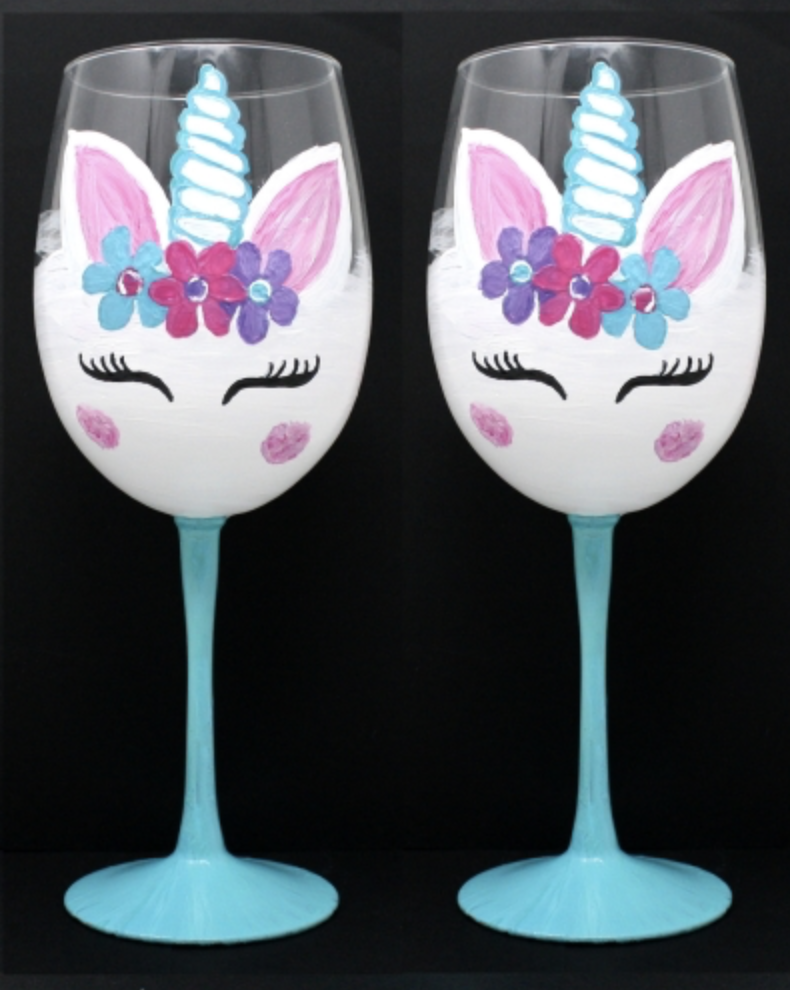 Wine Glasses Painted With Unicorns