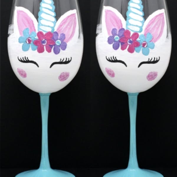Wine Glasses Painted With Unicorns