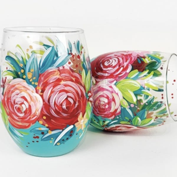 Paint Nite: Stemless Wine Glasses with Roses