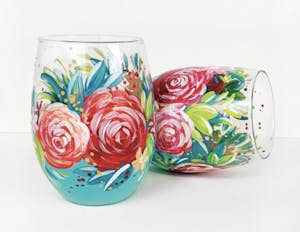 Stemless Wine Glasses Pained with Roses