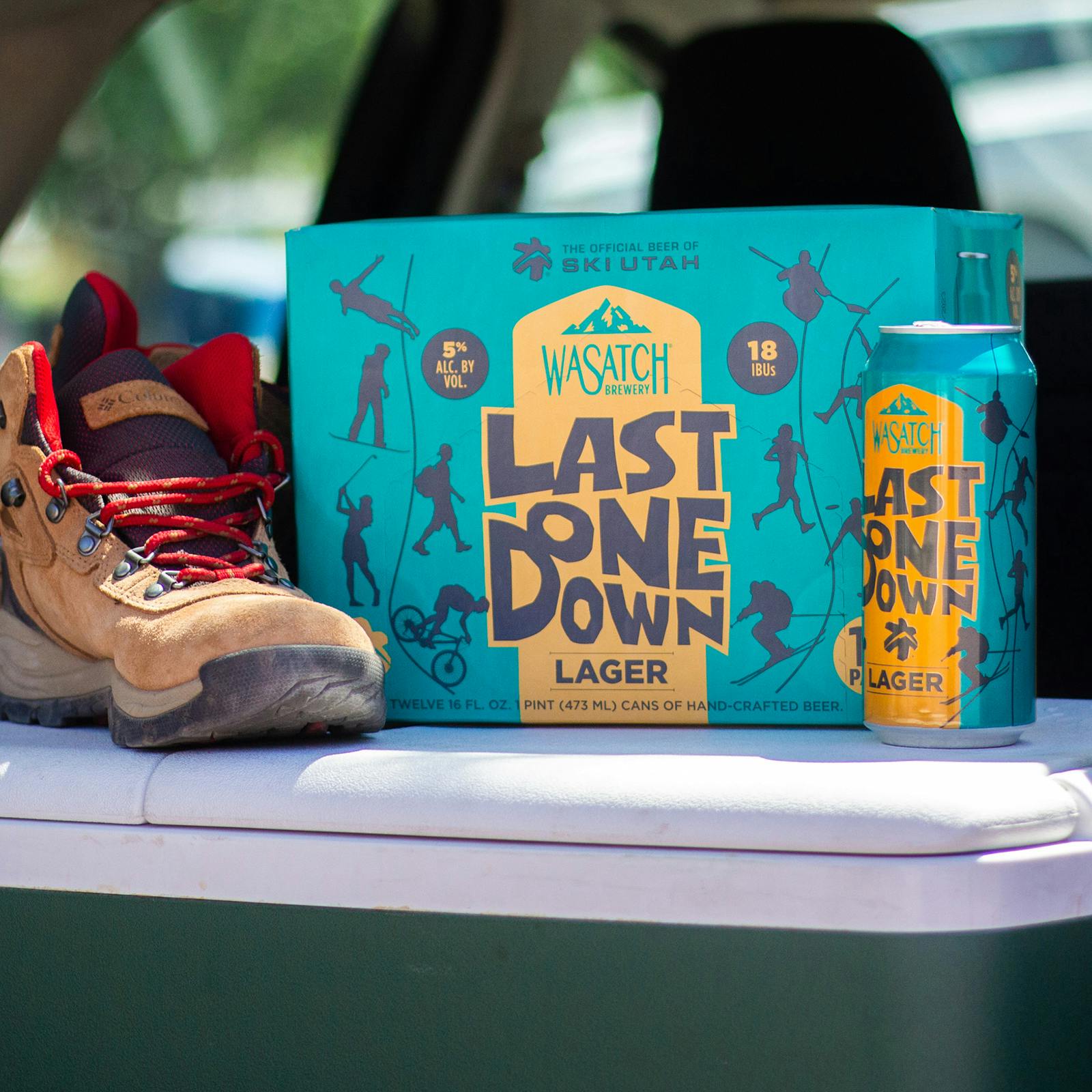 Wasatch-Homepage last one down lager next to a hiking boot