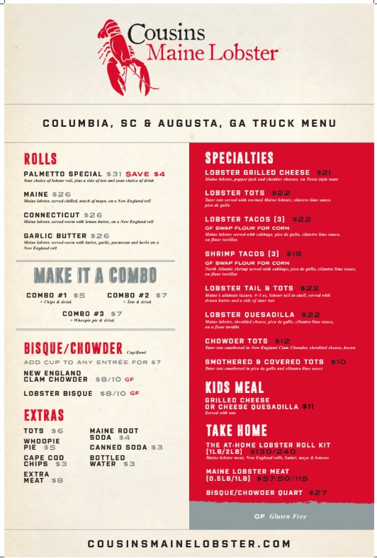 cousins menu