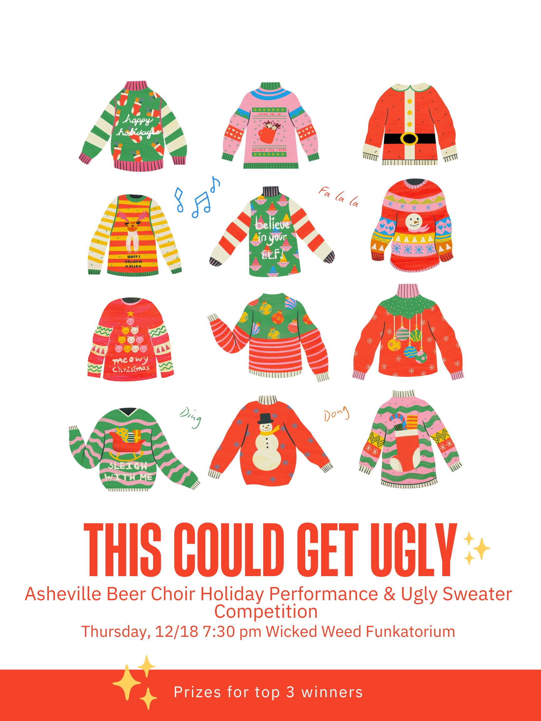 White and Red Minimal Ugly Sweater Christmas Party Poster
