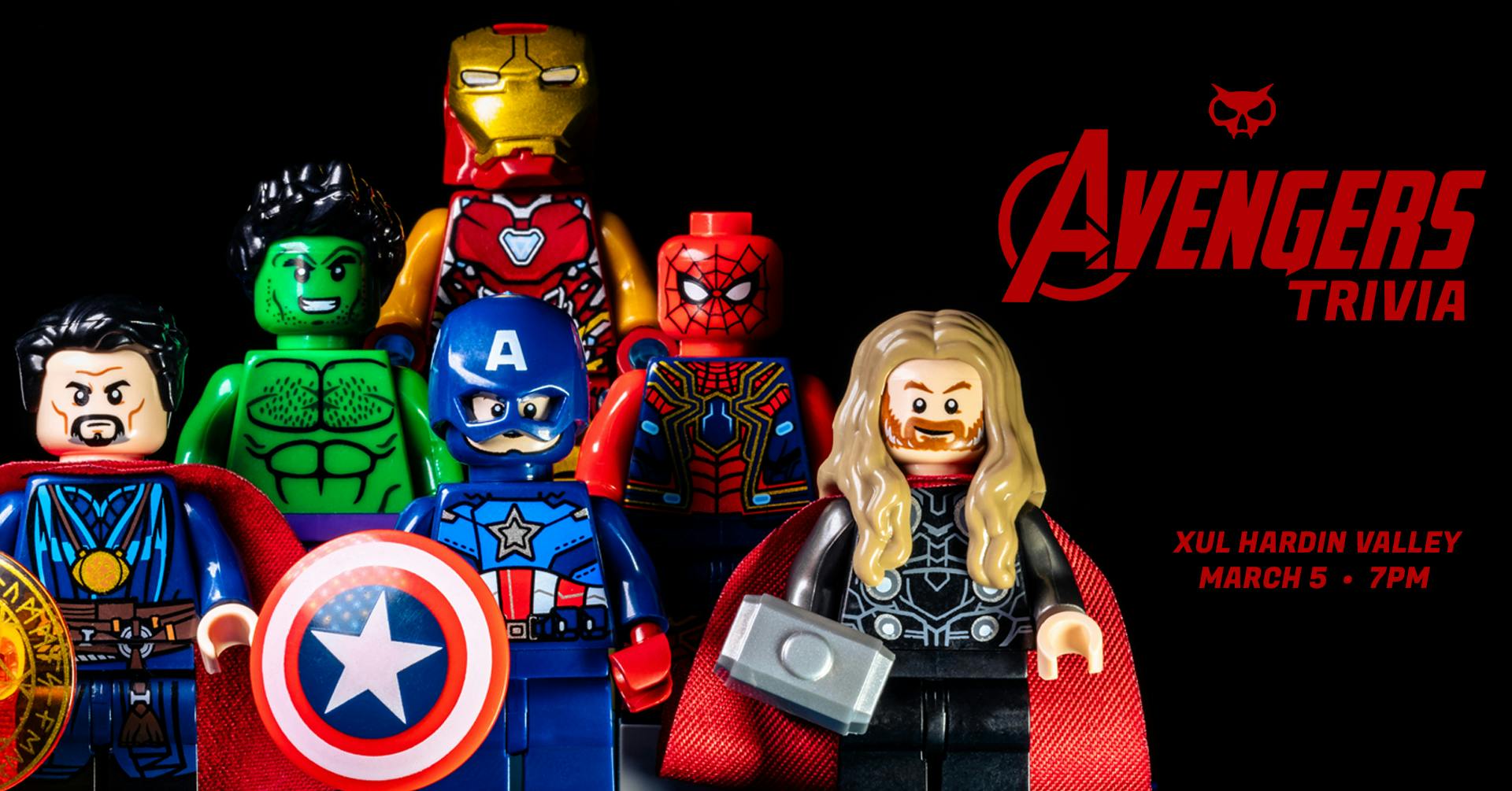 Avengers  Trivia March 4 @ 7pm at Xul Hardin Valley 